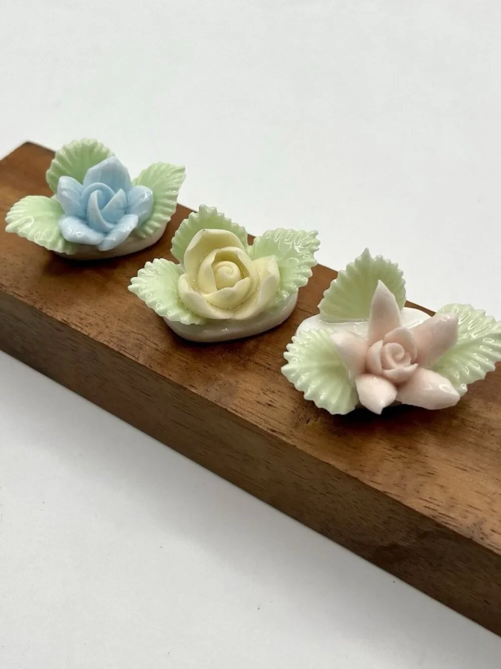 VTG Ardalt Japan Porcelain Floral Figurine Set of 3 Mini Roses Lily MCM Cottage